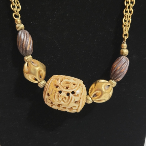 Vintage Marjorie Baer SF Metal Carved Bead Tribal Artisan Necklace - Picture 2 of 5